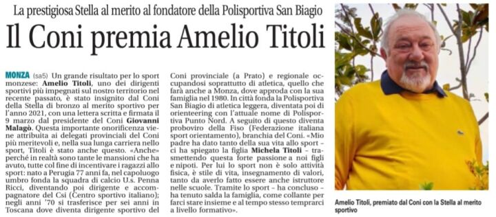 Amelio Premiato Con La Stella Di Bronzo Dal Coni Polisportiva Punto Nord